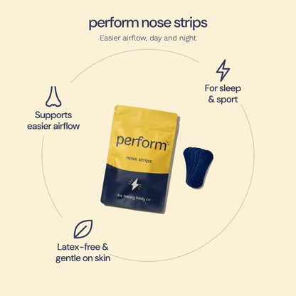 Perform nose strips benefits: supports easier airflow, for sleep and sport, latex-free and gentle on skin